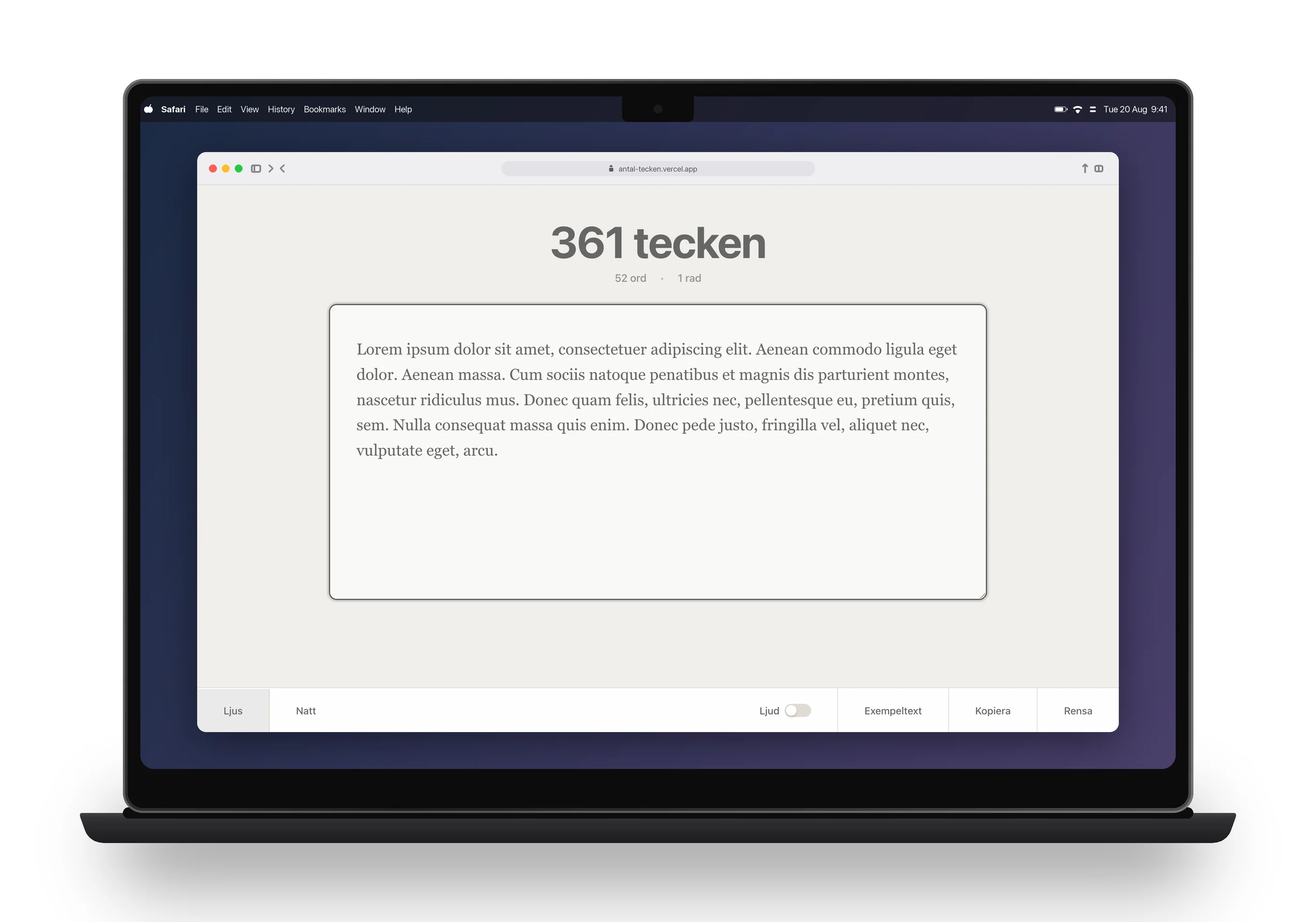 Antal Tecken on a MacBook