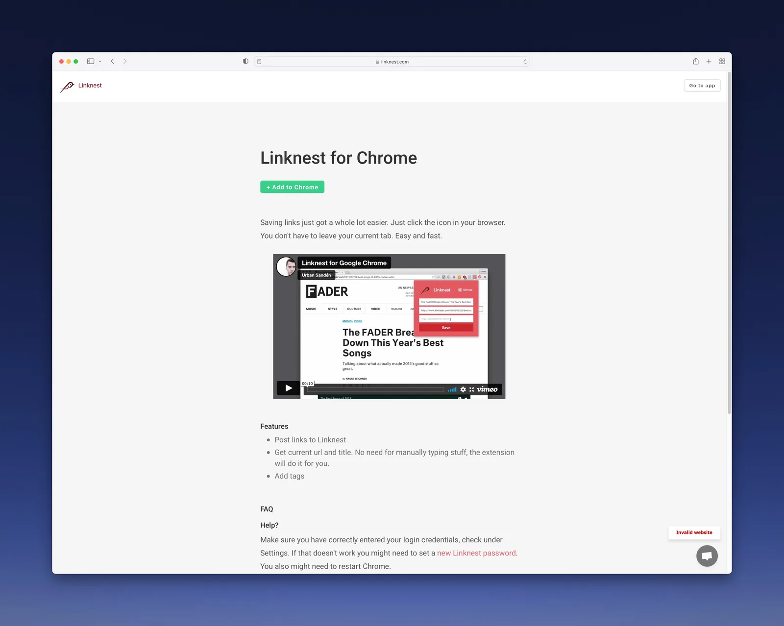 The Chrome extension's page view