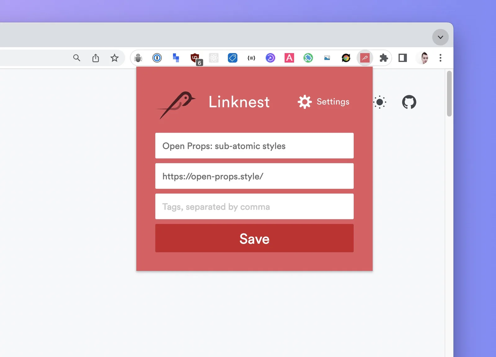 The Chrome extension popup