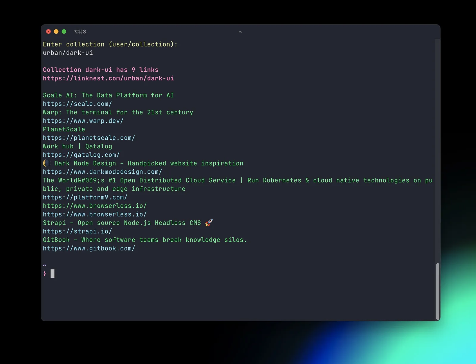 The Linknest CLI running in a terminal