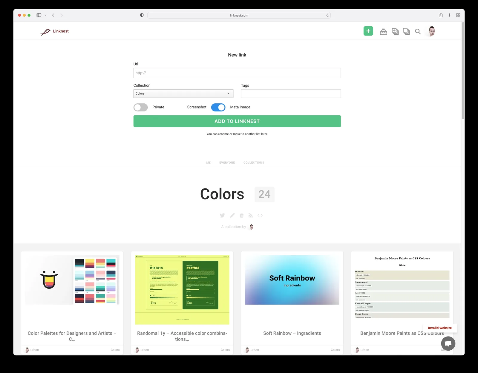 A collection of saved links as a visual grid