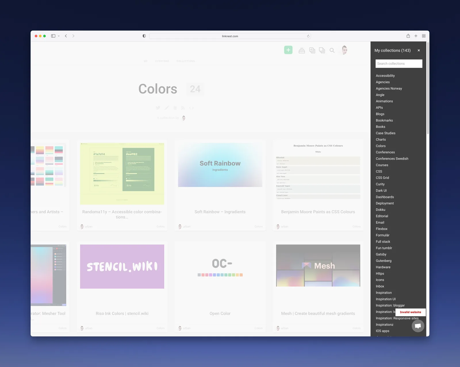 The collections menu