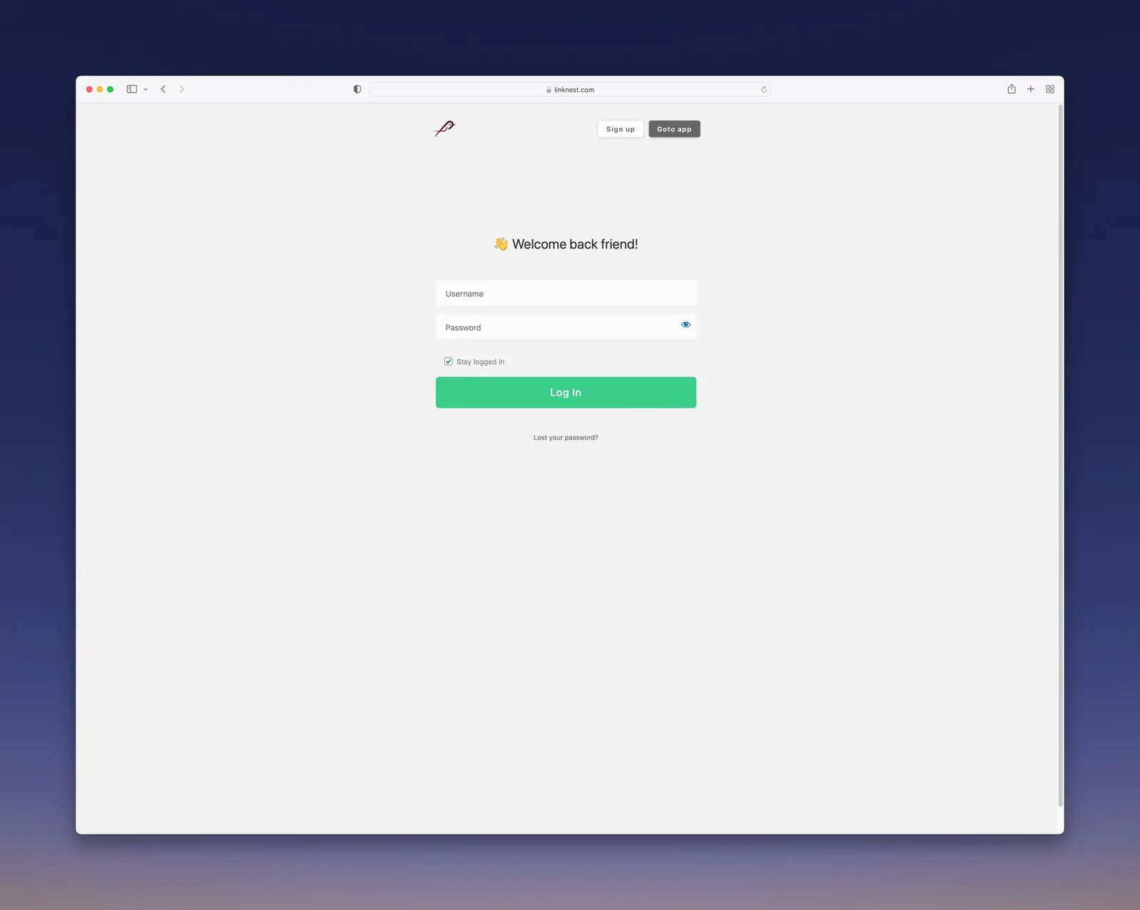 The login screen