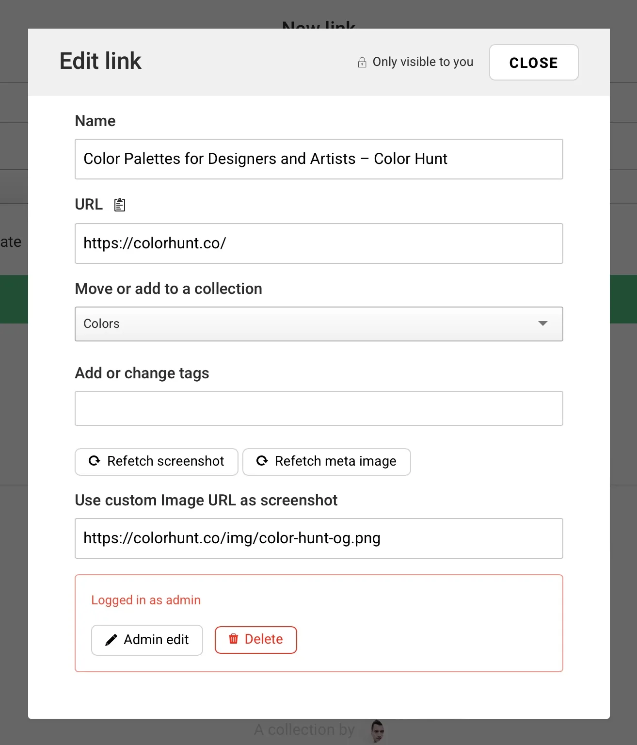 The new link popup