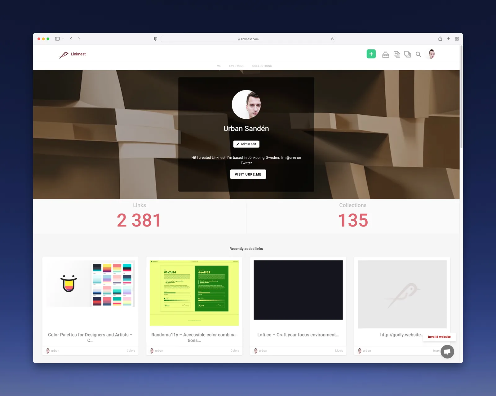 A user profile page
