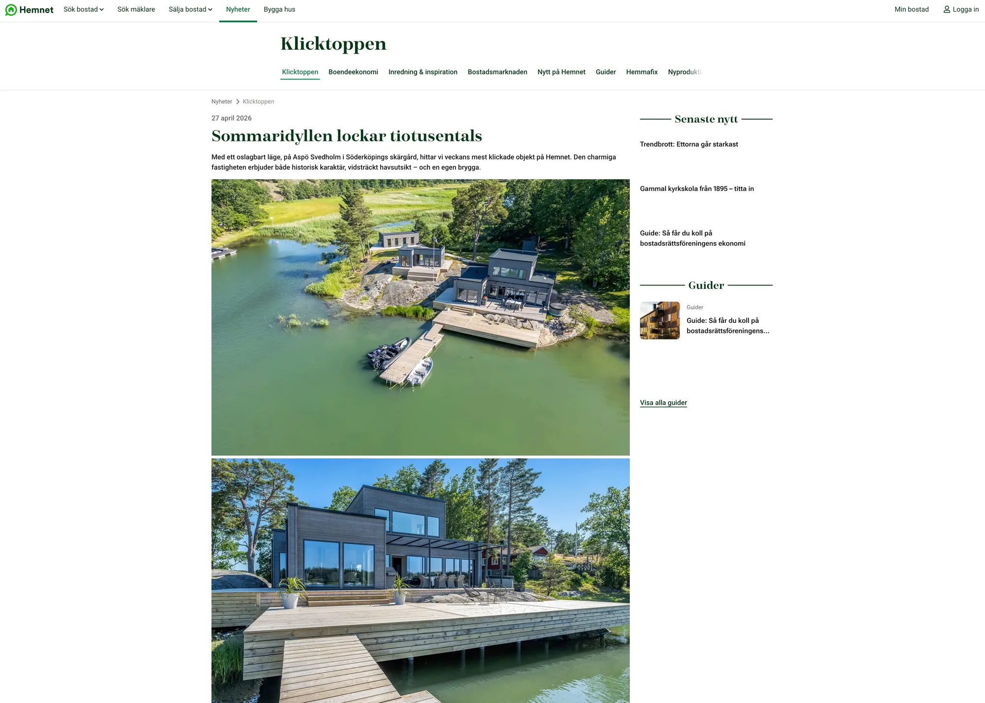 A Hemnet article, photos scattered between text, headers and sidebars